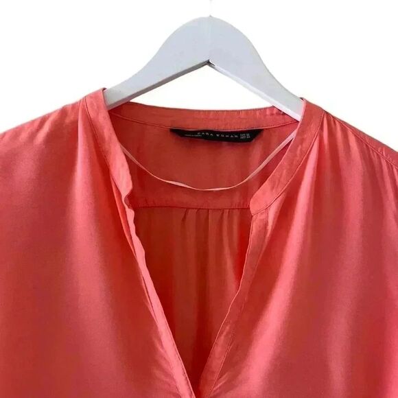 Zara Viscose Salmon Orange Button Down Collar Basic Minimalist SZ XL # 1214 - Picture 9 of 12
